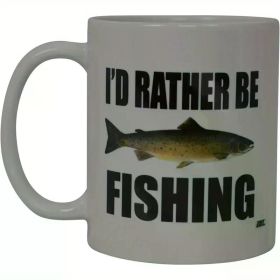 11oz Ceramic Coffee Mug - 'I'd Rather Be Fishing' Design with Fish Illustration, White Novelty Cup for Men, Dad,
