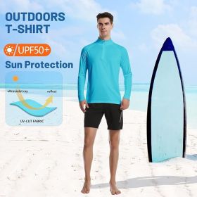Mens Zip Pullover UPF 50+ Sun Protection Long Sleeve Hiking Fishing Outdoors Performance T-Shirt (Color: Blue, size: large)