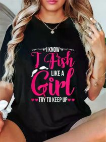 Women Fishing Shirt for Girls Fish Bass Fishing T-Shirt, Women'S Clothing (Color: Black, size: XXL)