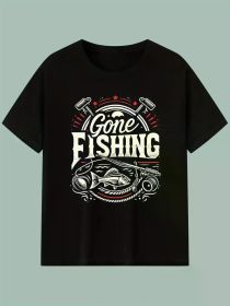 Went Fishing High-Quality Cotton T-Shirt, Creative, Versatile for All Seasons, Durable Knit, Perfect for New Year (Color: Black, size: XXL)