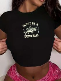 Teediy DUMB BASS with Fishing Hook Women'S Fashion Short T-Shirt (Color: Black, size: L)