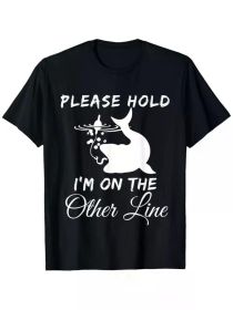 Funny Fishing Dad T-Shirt - 'Please Hold I'm on the Other Line' Design, 100% Cotton, Crew Neck, Black, Sizes S-XXXL (Color: Black, size: L)
