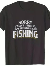 Men's Casual Fishing Graphic T-Shirt - 100% Cotton, Short Sleeve Crew Neck, Black with Bold "FISHING" Print, (Color: Black, size: M)