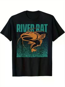Men's Cotton Catfish Fishing T-Shirt - Breathable, Stretchy Fabric, Geometric Design | Suitable for both everyday and casual wear, all seasons (Color: Black, size: L)