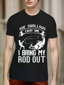 Funny fishing gifts, men's ice fishing father's day fisherman t-shirt (Color: Black, size: L)