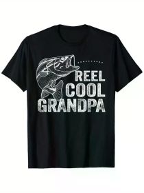 Cool Grandpa's "Cotton T-Shirt with Fishing Theme for Mens - Casual Crew Neck, Short Sleeves, Black, Sizes S-XXXL, Four Seasons, Family T-Shirt (Color: Black, size: XXXL)