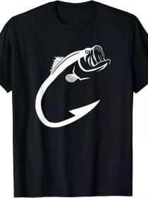 Fish Hook Minimal Art Cool Fishing Lover, Art Lover Gift Printed T-shirt Comfortable Breathable, Soft, (Color: Black, size: XXL)