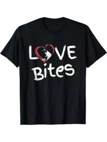 Love Bites" Funny Fishing Graphic Men's T-Shirt - 100% Cotton, Short Sleeve, Round Neck - Black Casual Tee with Humorous Design (Color: Black, size: M)