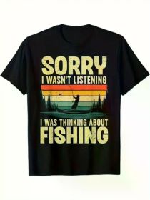 1pc Fishing T-Shirt for Enthusiasts for Men Women Couple Fashion T-Shirt, Street Short Sleeve Cotton T-Shirt -Ultra-Soft, Breathable (Color: Black, size: XXL)