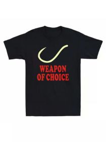 Weapon of Choice" Funny Fishing Graphic Men's Cotton T-Shirt - Vintage Style, Black with Red & Yellow Print, 180g/m², (Color: Black, size: L)